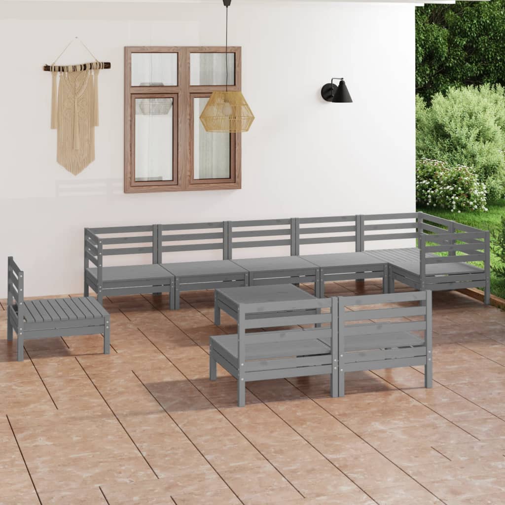 vidaXL 10-tlg. Garten-Lounge-Set Massivholz Kiefer Grau