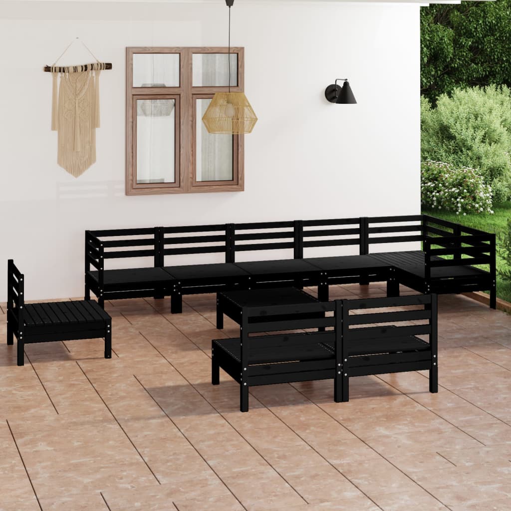 vidaXL 10-tlg. Garten-Lounge-Set Massivholz Kiefer Schwarz