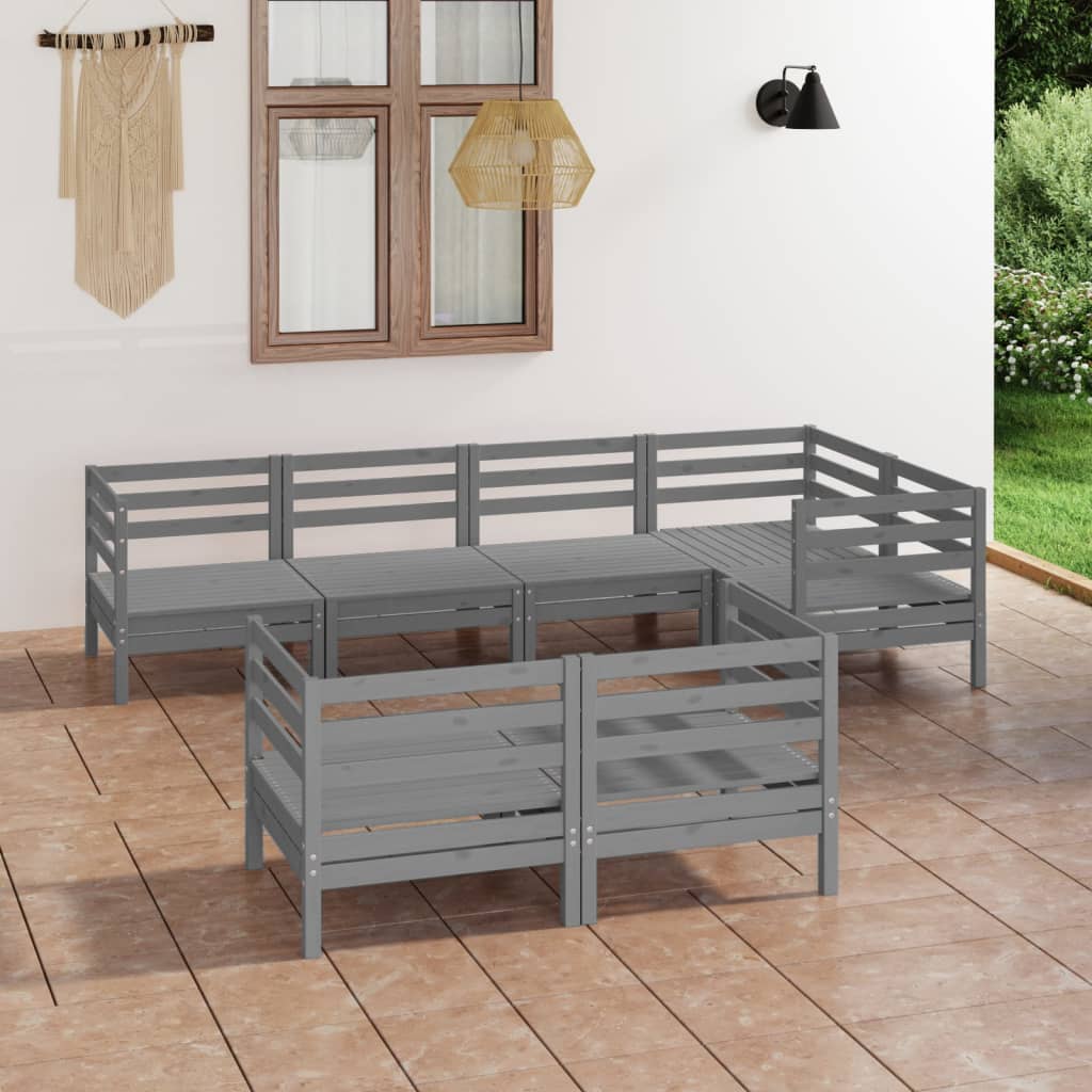 vida XL 7-tlg. Garten-Lounge-Set Massivholz Kiefer Grau
