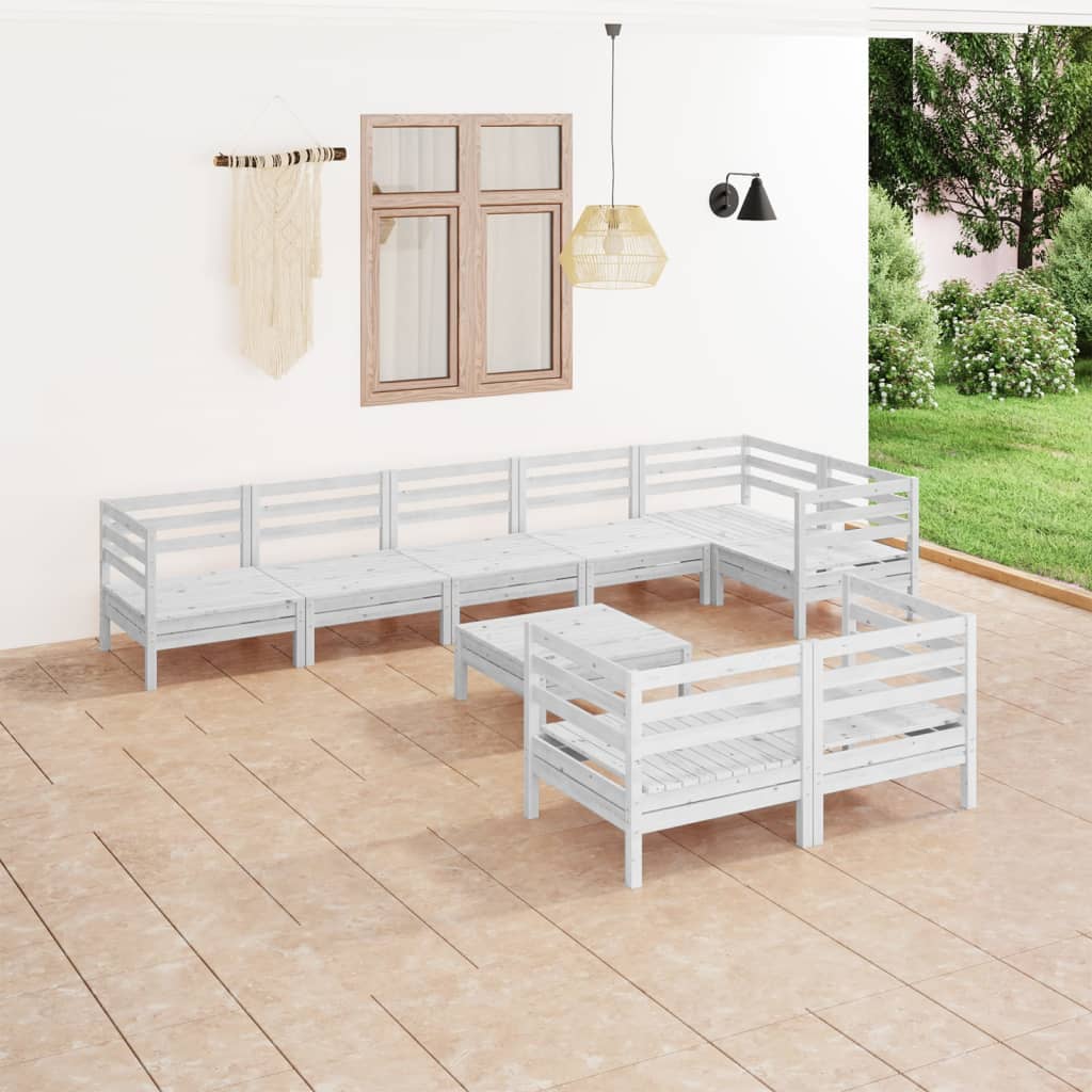 vidaXL Set mobilier de grădină, 9 piese, alb, lemn masiv de pin vidaXL imagine noua