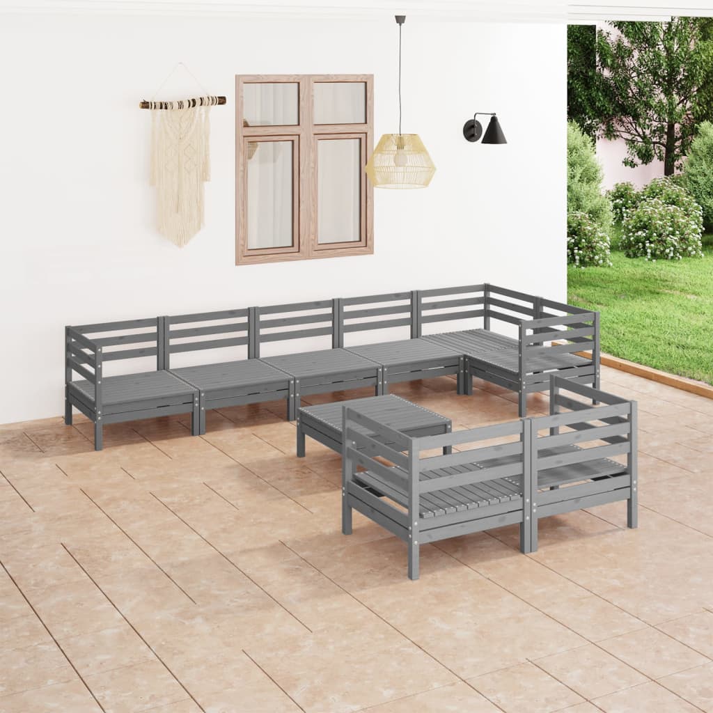 vida XL 9-tlg. Garten-Lounge-Set Massivholz Kiefer Grau