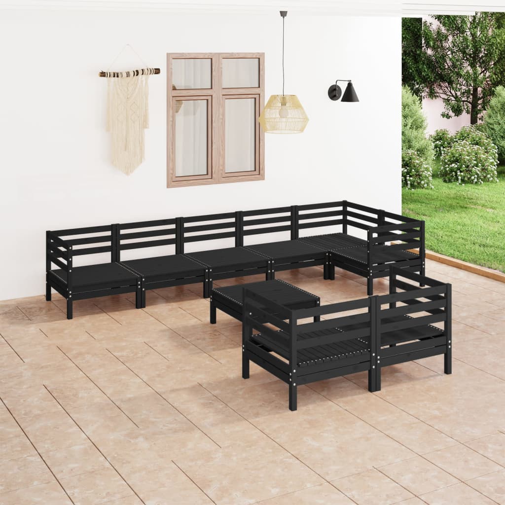 vidaXL Set mobilier de grădină, 9 piese, negru, lemn masiv de pin Mobila Laguna imagine noua