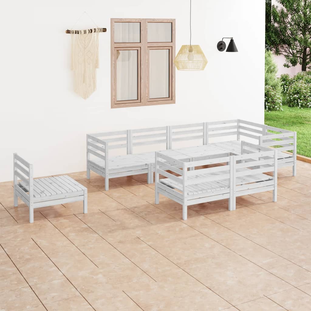 vida XL 8-tlg. Garten-Lounge-Set Massivholz Kiefer Weiß