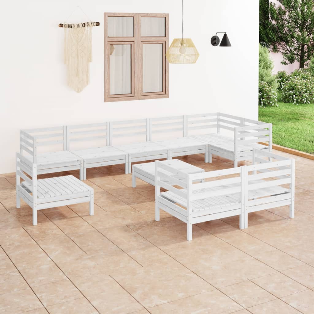vidaXL Set mobilier de grădină, 10 piese, alb, lemn masiv de pin vidaXL
