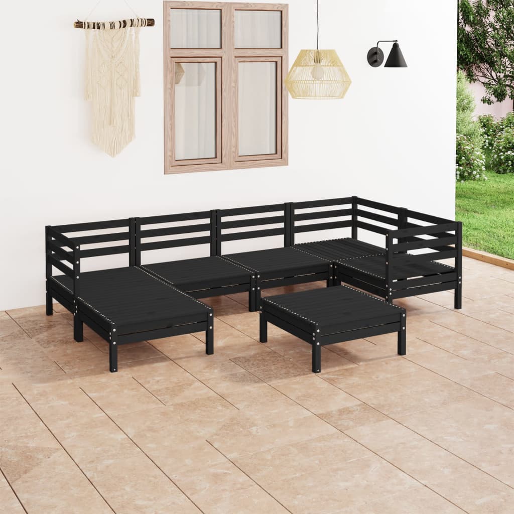 vida XL 7-tlg. Garten-Lounge-Set Massivholz Kiefer Schwarz
