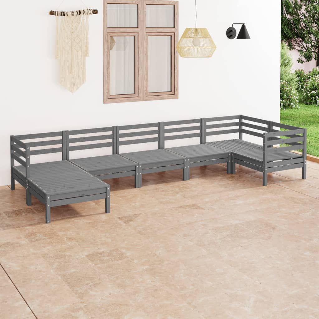 vidaXL 7-tlg. Garten-Lounge-Set Massivholz Kiefer Grau