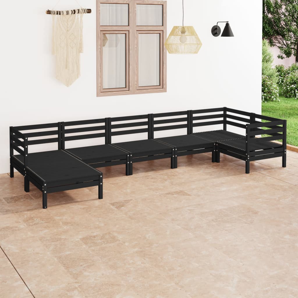 7-tlg. Garten-Lounge-Set Massivholz Kiefer Schwarz