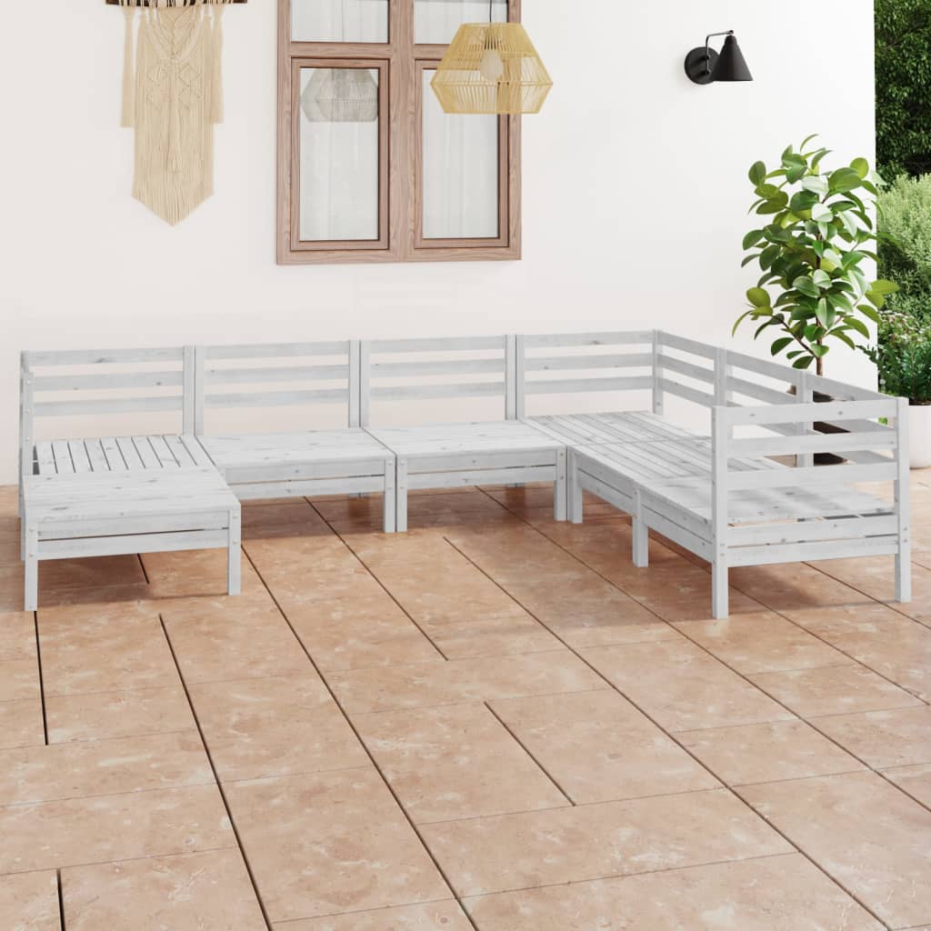 vida XL 7-tlg. Garten-Lounge-Set Massivholz Kiefer Weiß