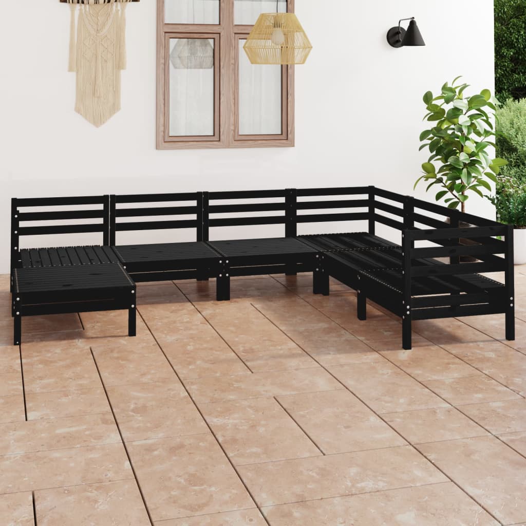 vida XL 7-tlg. Garten-Lounge-Set Massivholz Kiefer Schwarz
