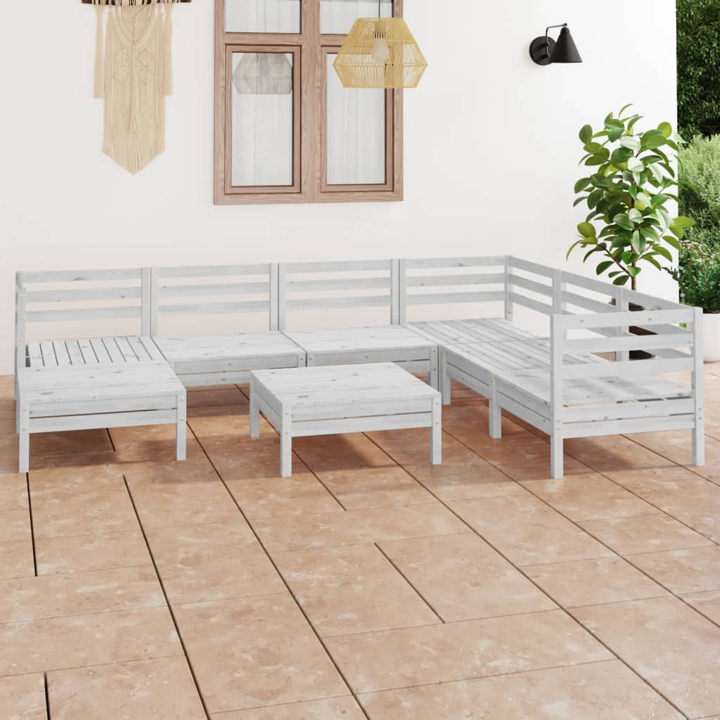 vida XL 8-tlg. Garten-Lounge-Set Massivholz Kiefer Weiß