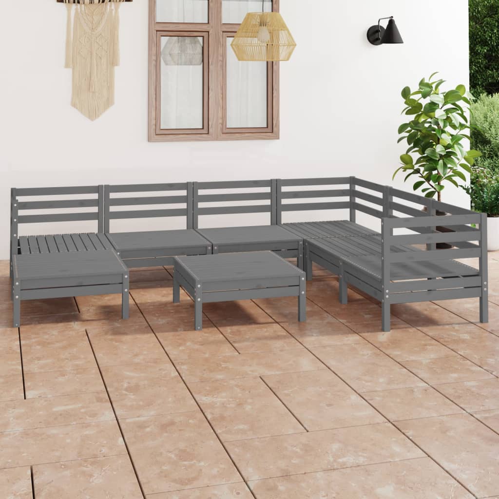 vidaXL Salon de jardin 8 pcs Bois de pin massif Gris