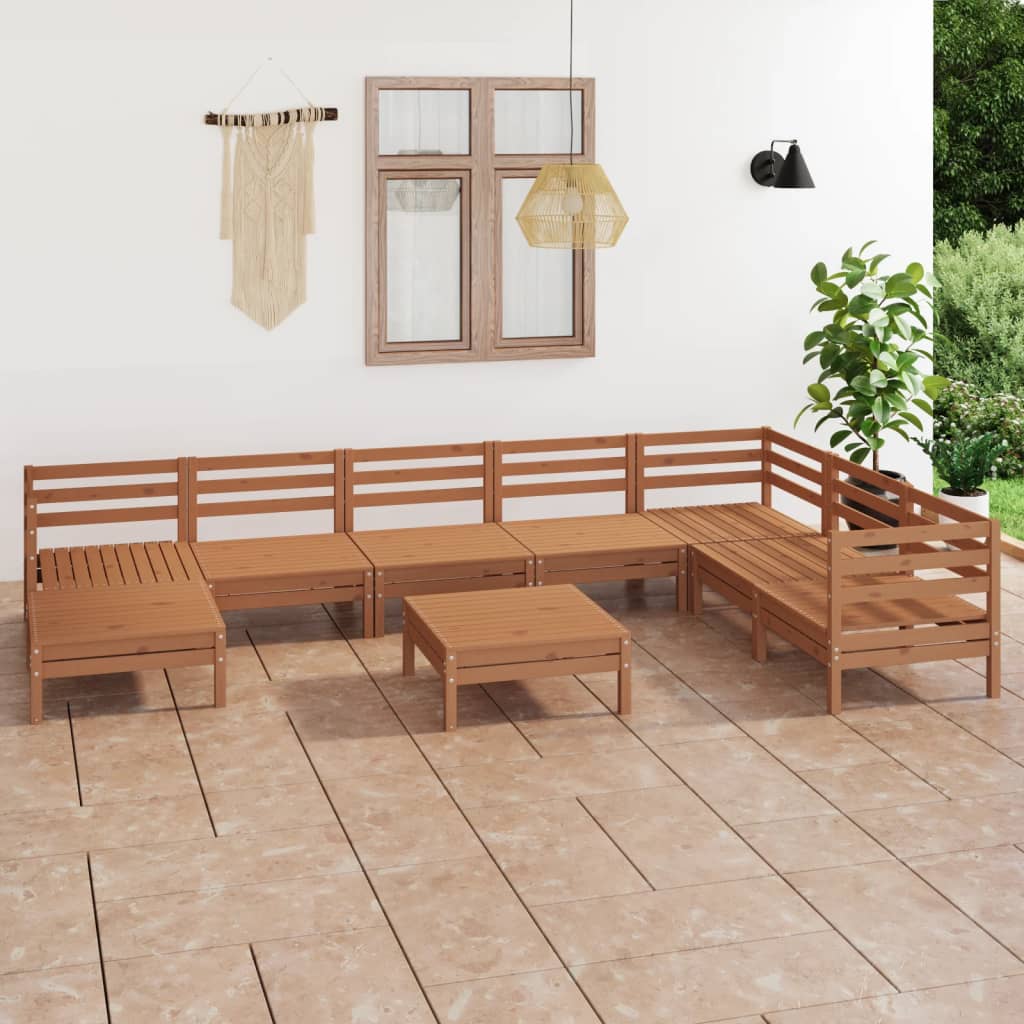 Salon de jardin 9 pcs Bois de pin massif Marron miel