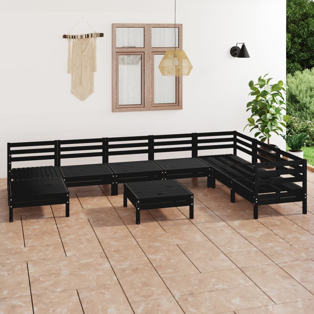 vidaXL Set mobilier de grădină, 9 piese, negru, lemn masiv de pin