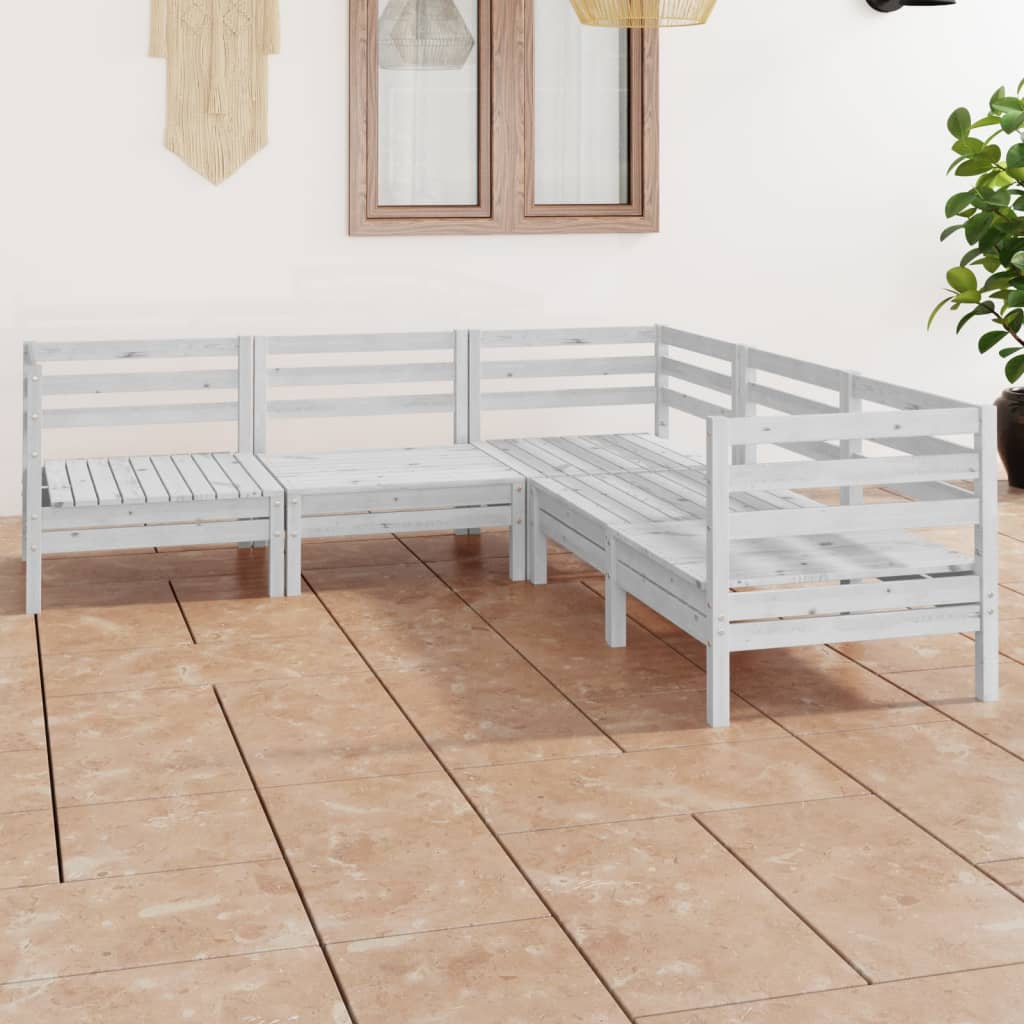 vida XL 5-tlg. Garten-Lounge-Set Massivholz Kiefer Weiß