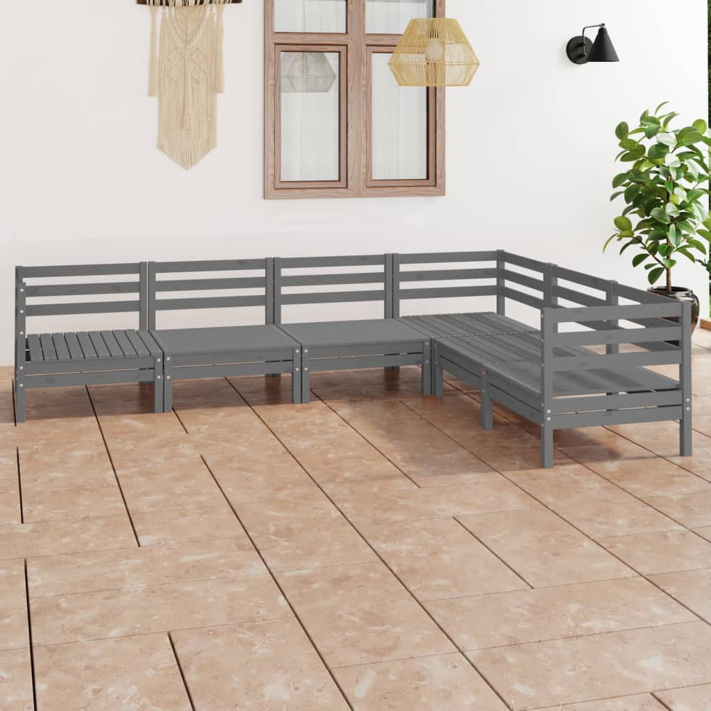 vida XL 6-tlg. Garten-Lounge-Set Massivholz Kiefer Grau