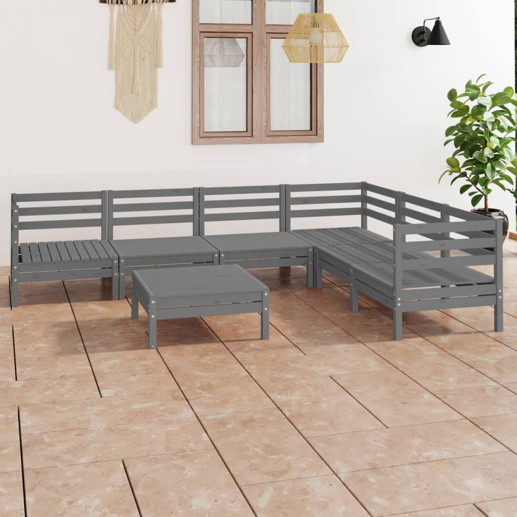 vidaXL Set mobilier de grădină, 7 piese, gri, lemn masiv de pin vidaXL