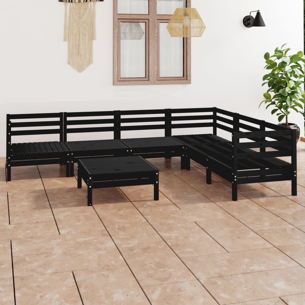 vida XL 7-tlg. Garten-Lounge-Set Massivholz Kiefer Schwarz