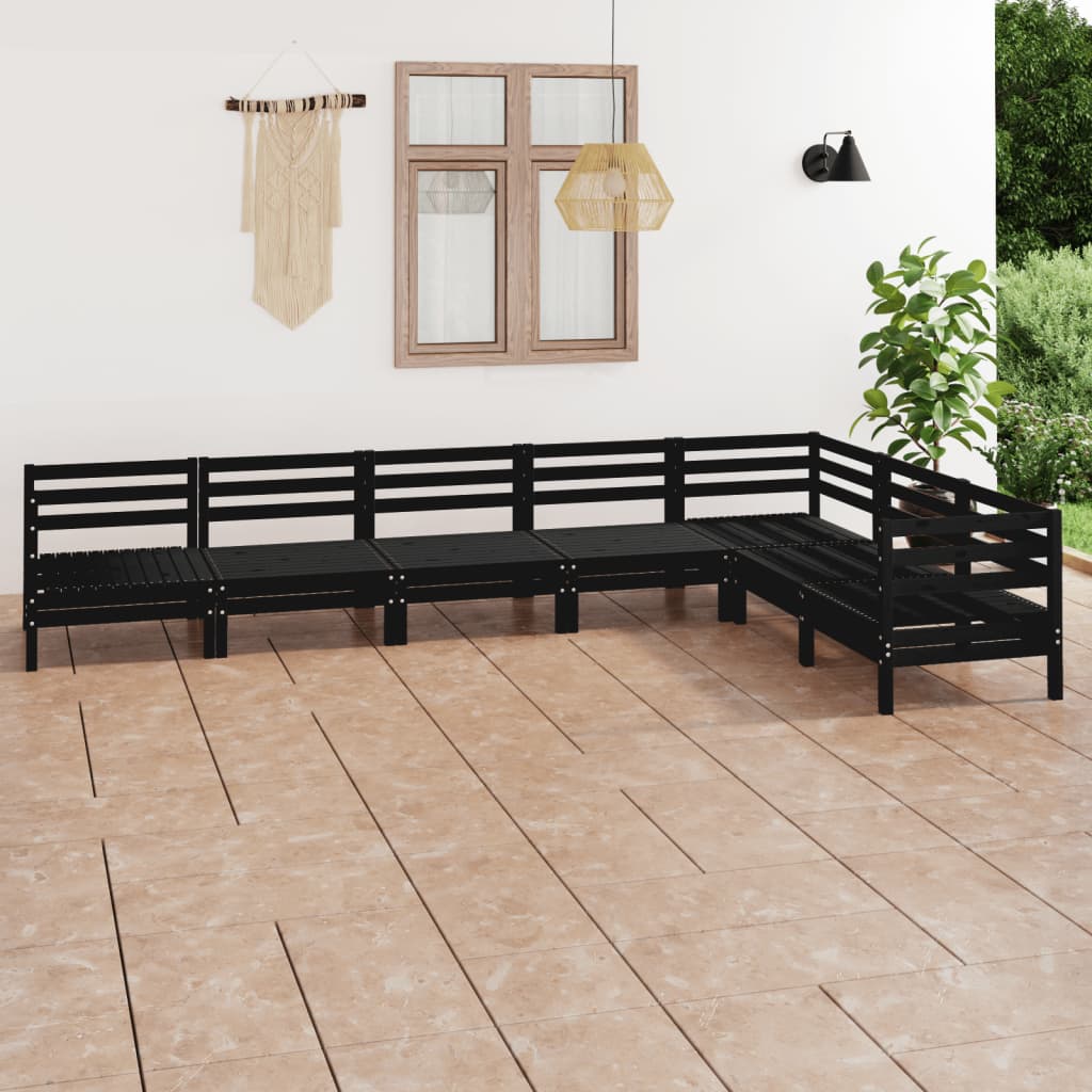vidaXL Set mobilier de grădină, 7 piese, negru, lemn masiv de pin Gradina imagine noua