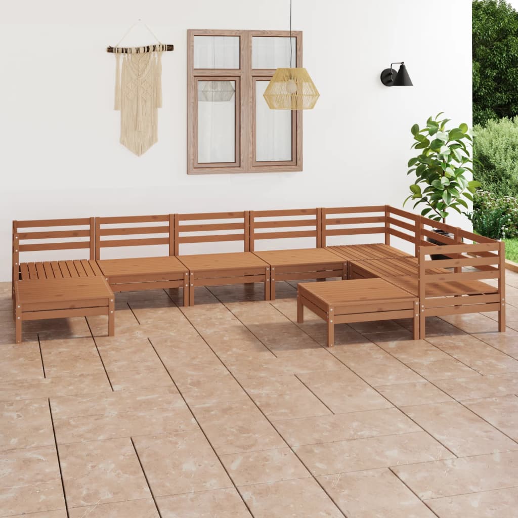 vidaXL 9-tlg. Garten-Lounge-Set Massivholz Kiefer Honigbraun