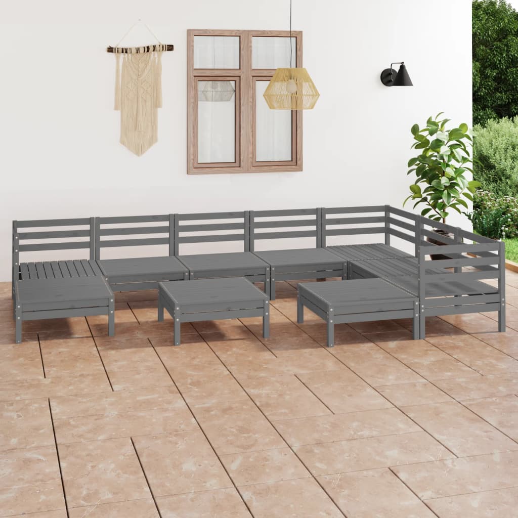 vidaXL 10-tlg. Garten-Lounge-Set Massivholz Kiefer Grau