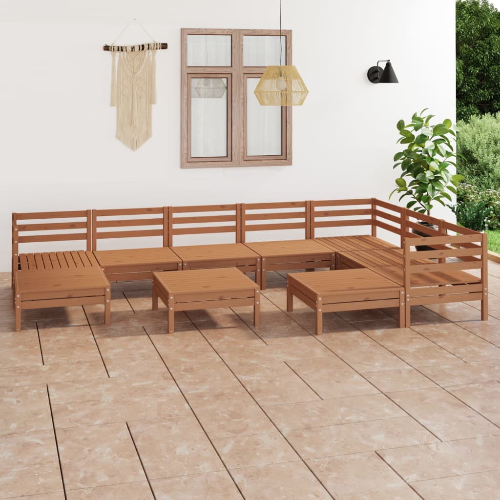 vida XL 10-tlg. Garten-Lounge-Set Massivholz Kiefer Honigbraun
