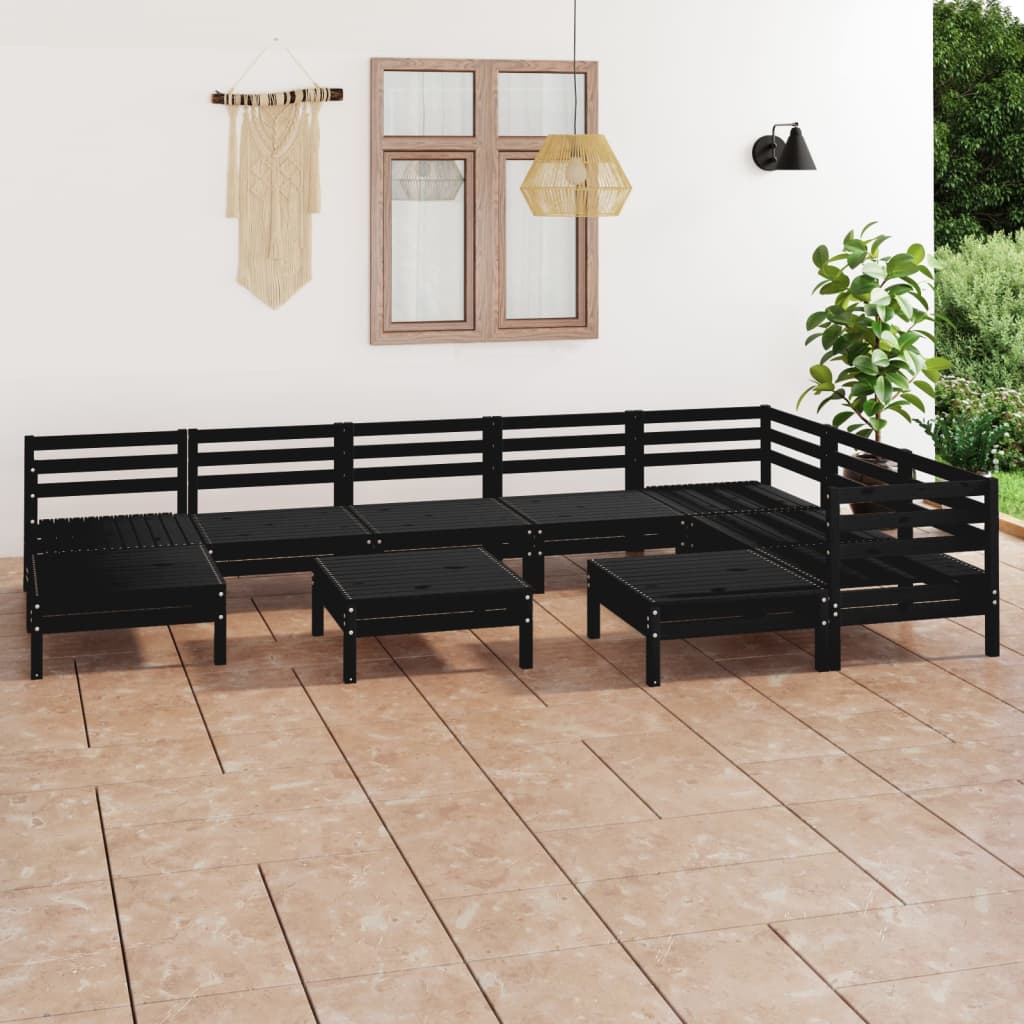 vidaXL 10-tlg. Garten-Lounge-Set Massivholz Kiefer Schwarz