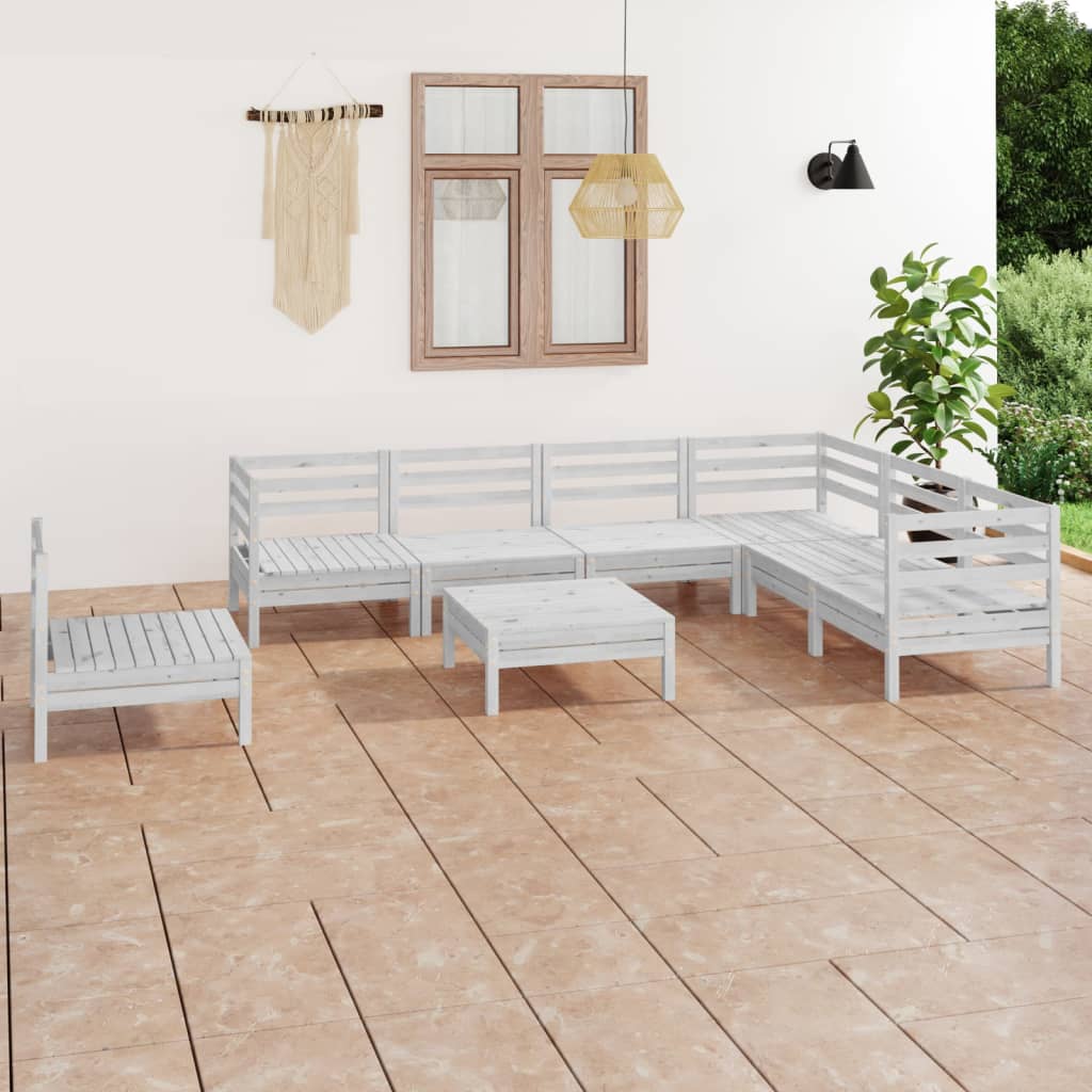 Salon de jardin 8 pcs Bois de pin massif Blanc
