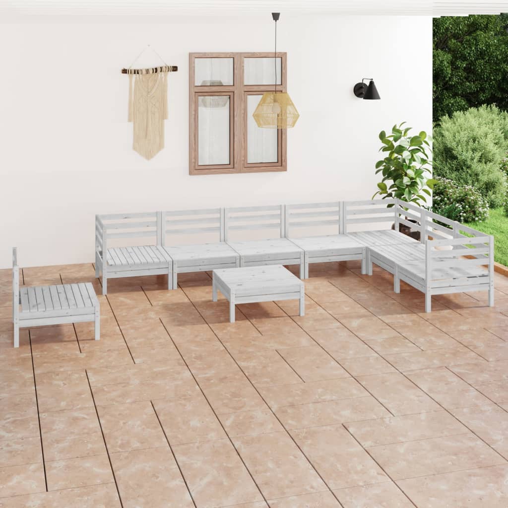 vidaXL Set mobilier de grădină, 9 piese, alb, lemn masiv de pin Mobila Laguna imagine noua