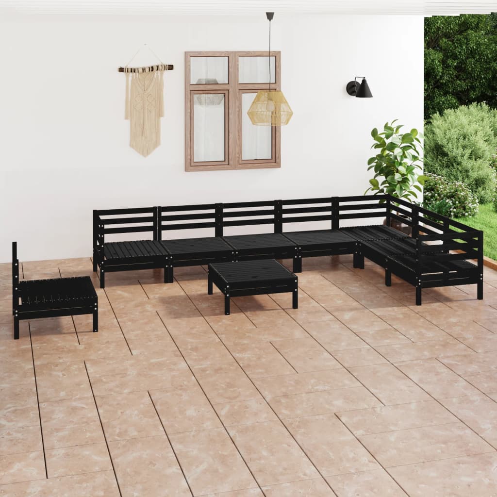 vidaXL 9-tlg. Garten-Lounge-Set Massivholz Kiefer Schwarz