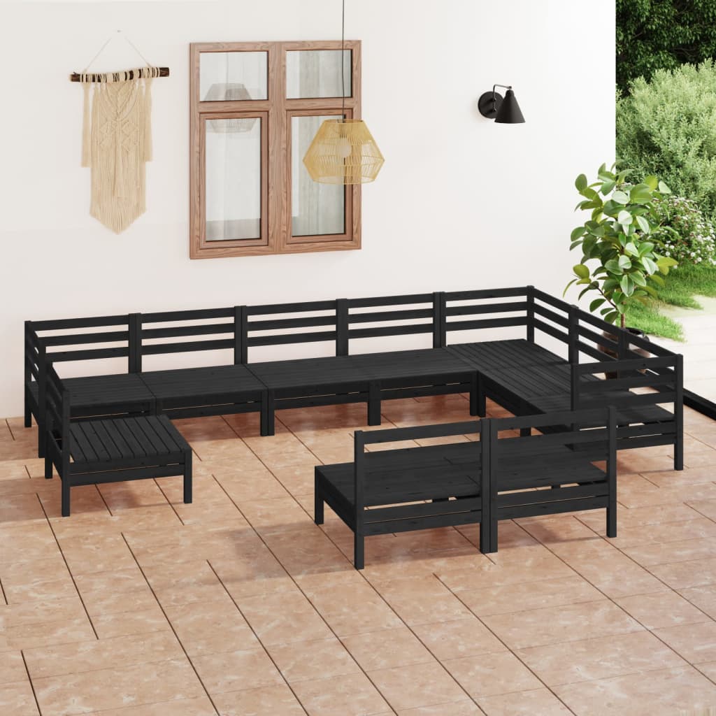 vidaXL Set mobilier de grădină, 10 piese, negru, lemn masiv de pin vidaXL imagine model 2022