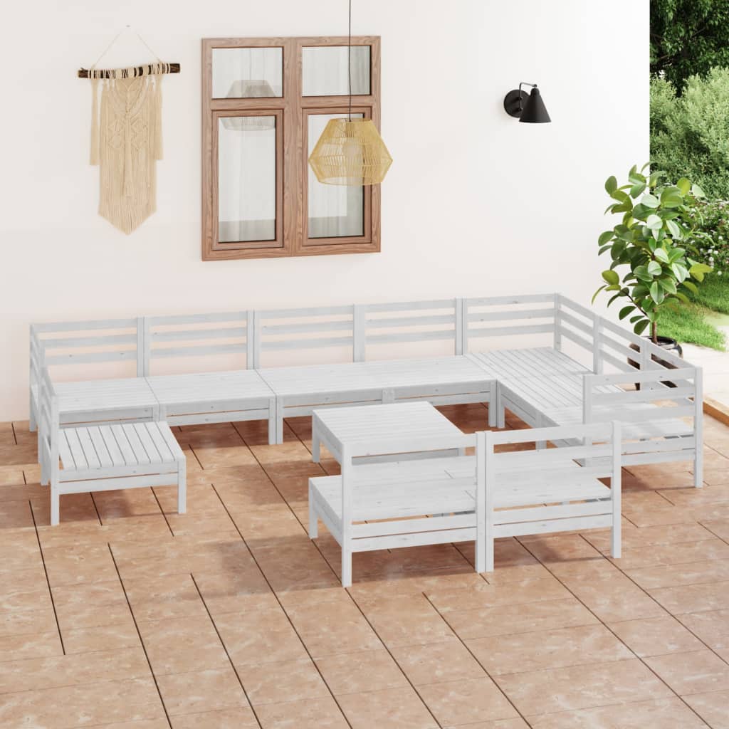 vidaXL Set mobilier de grădină, 11 piese, alb, lemn masiv de pin Mobila Laguna imagine noua