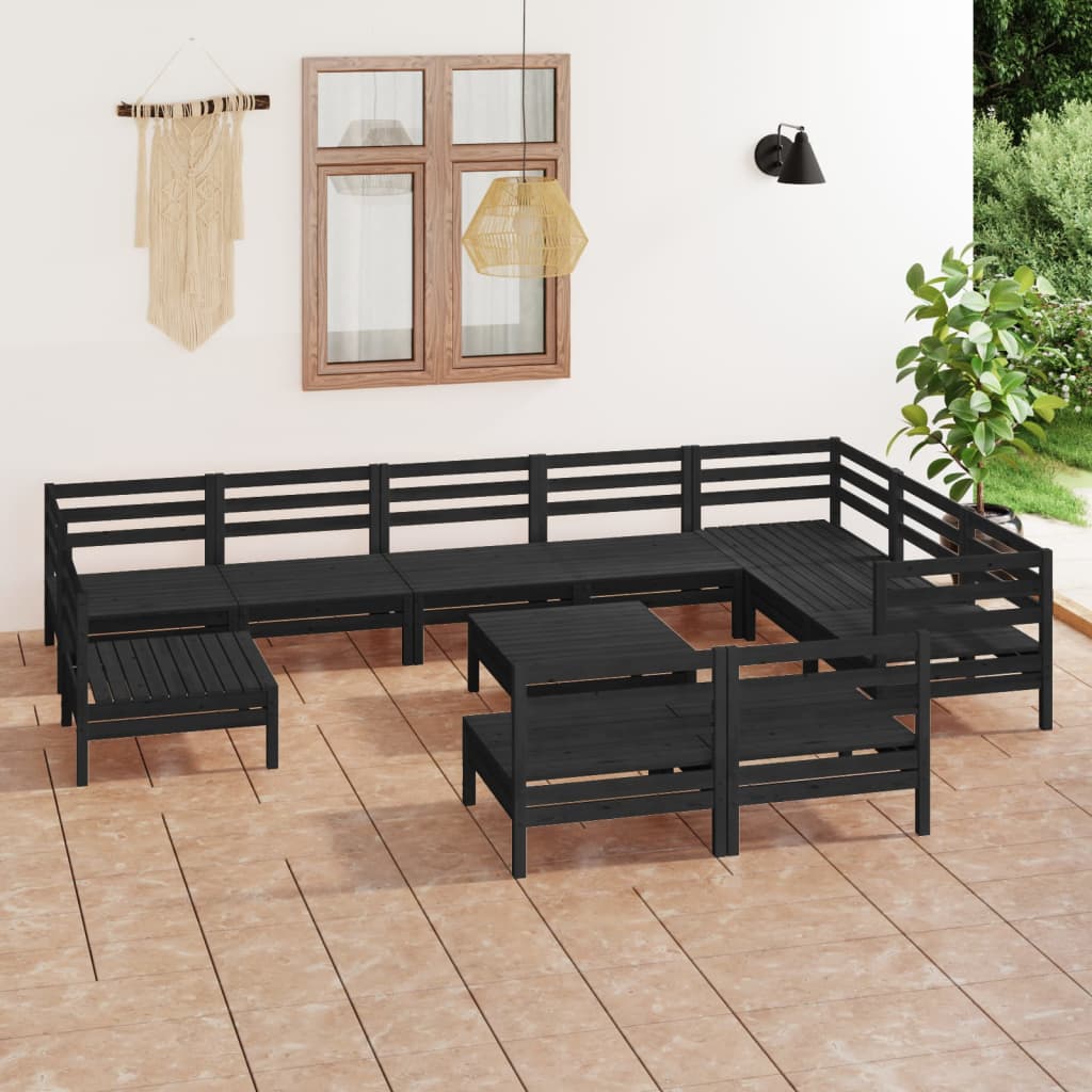 vidaXL 11-tlg. Garten-Lounge-Set Massivholz Kiefer Schwarz