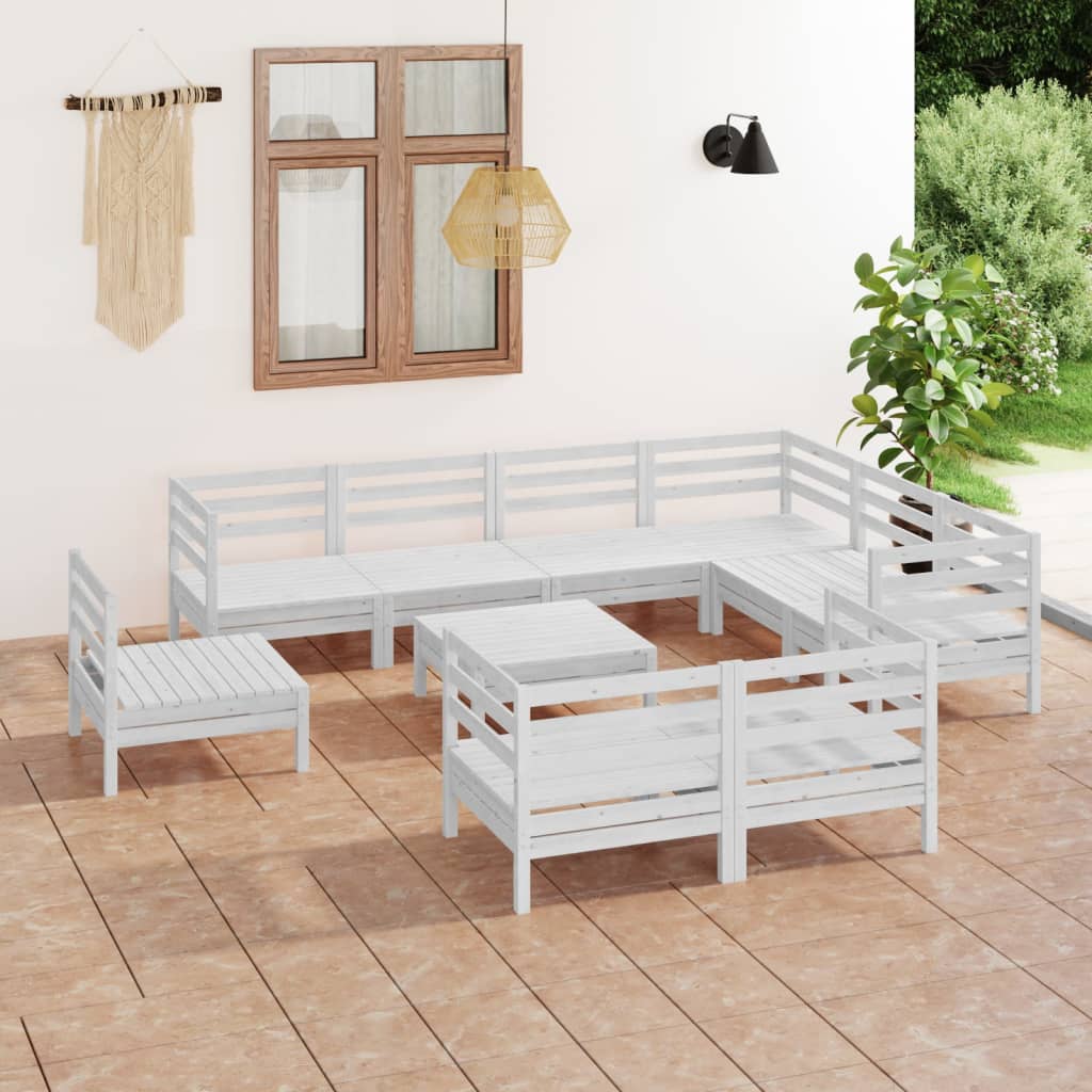 Salon de jardin 10 pcs Bois de pin massif Blanc