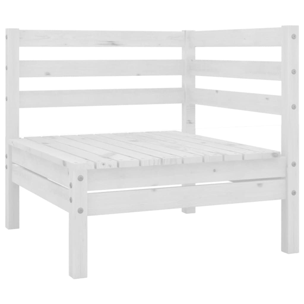 Drewniany zestaw wypoczynkowy, 5 sof narożnych, 5 sof środkowych, 1 podnóżek/stolik, biały, 63,5x63,5x62,5 cm