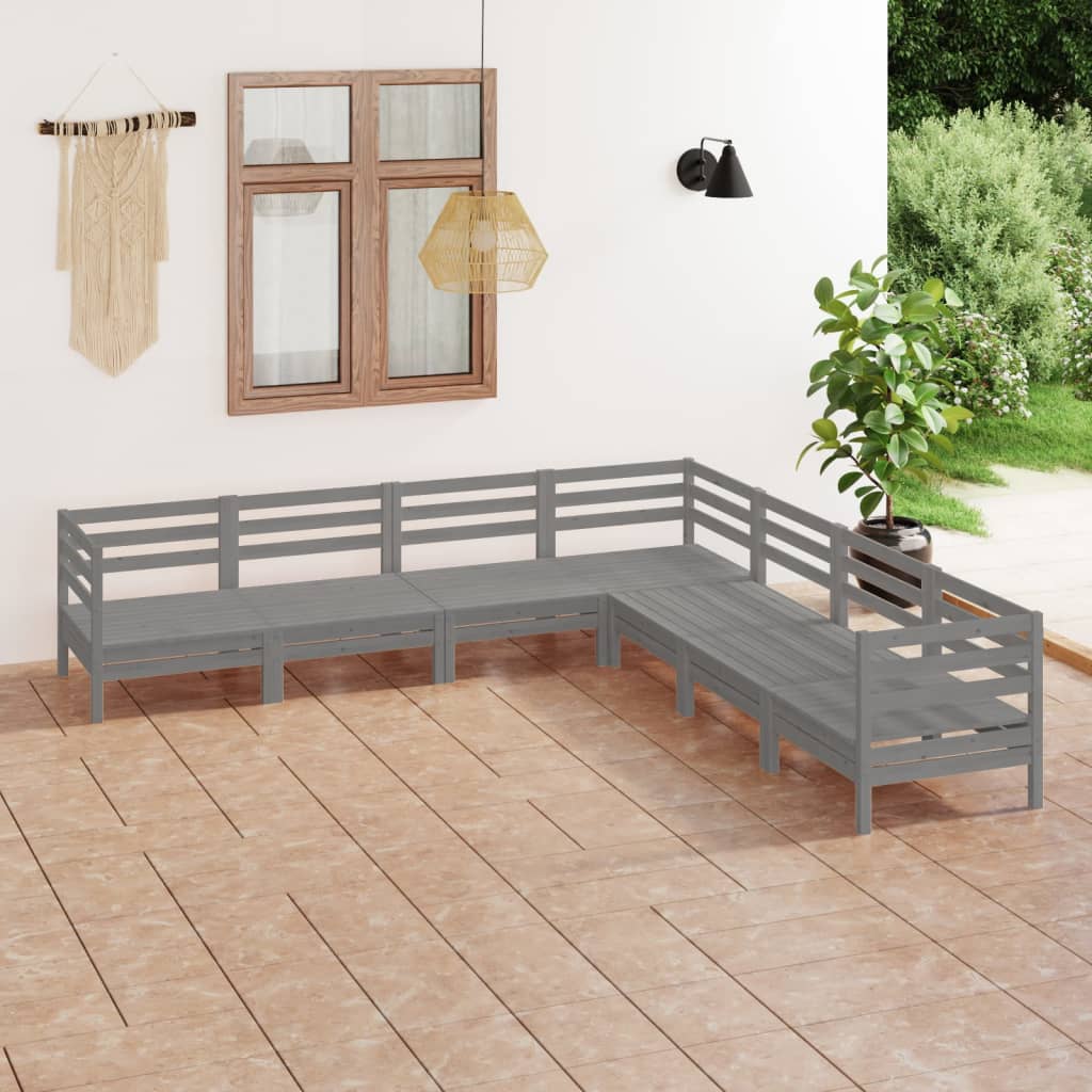 vidaXL 7-tlg. Garten-Lounge-Set Massivholz Kiefer Grau