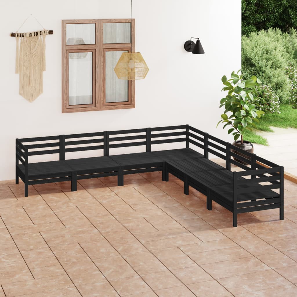 7-tlg. Garten-Lounge-Set Massivholz Kiefer Schwarz