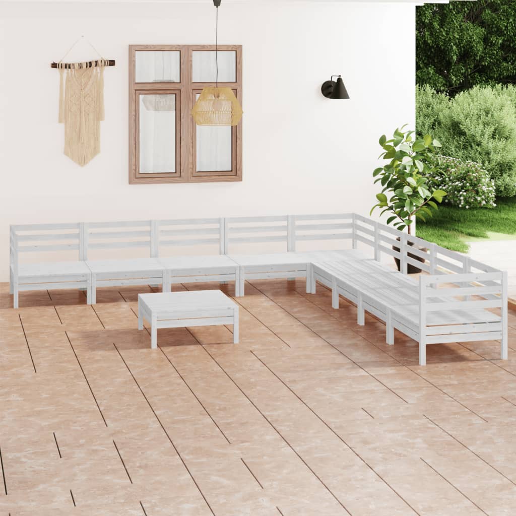 vidaXL 10-cz. zestaw wypoczynkowy do ogrodu, biay, drewno sosnowe
