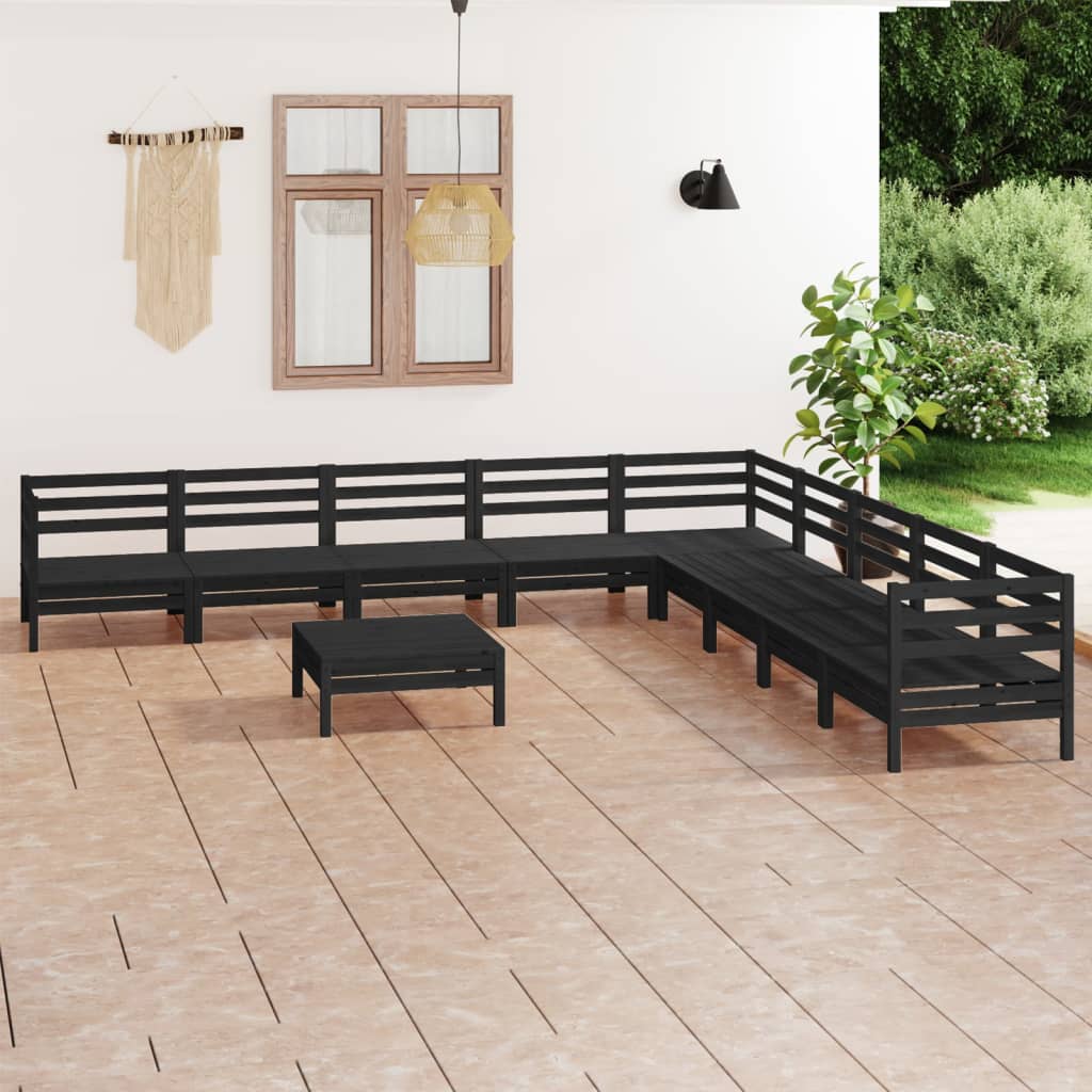 vidaXL 10-tlg. Garten-Lounge-Set Massivholz Kiefer Schwarz