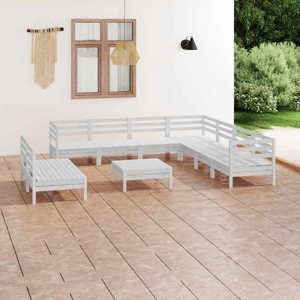 vidaXL 10-cz. zestaw wypoczynkowy do ogrodu, bia�y, drewno sosnowe