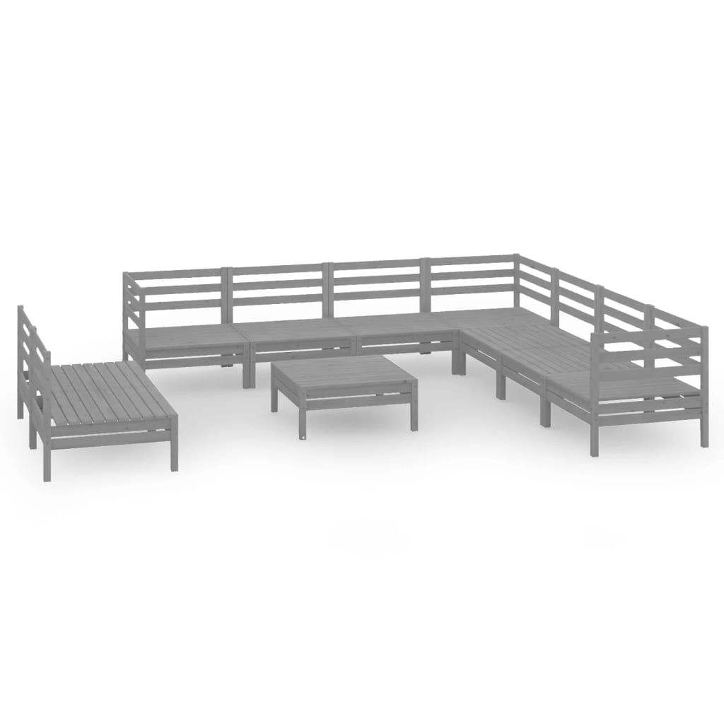 vidaXL 10-delige Loungeset massief grenenhout grijs