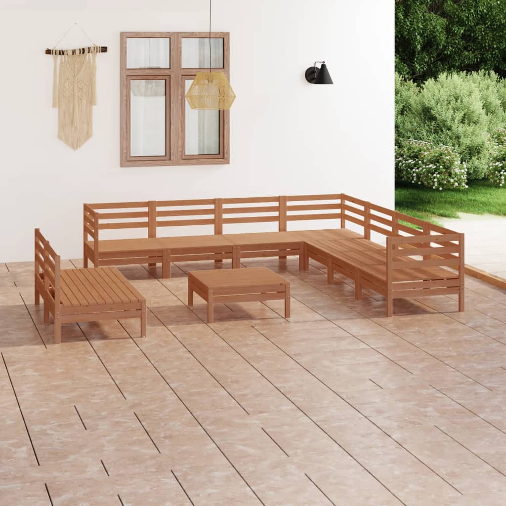 vida XL 10-tlg. Garten-Lounge-Set Massivholz Kiefer Honigbraun