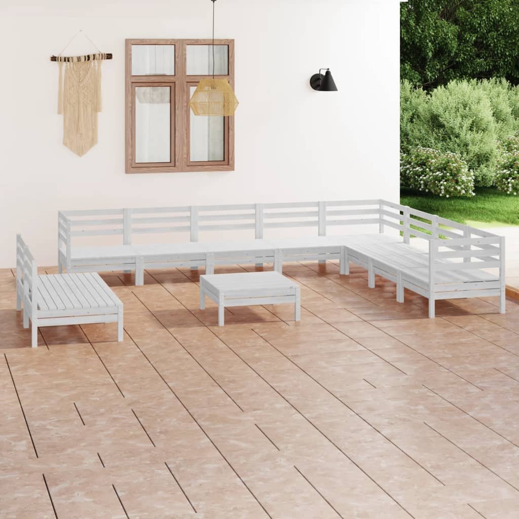 Salon de jardin 11 pcs Bois de pin massif Blanc