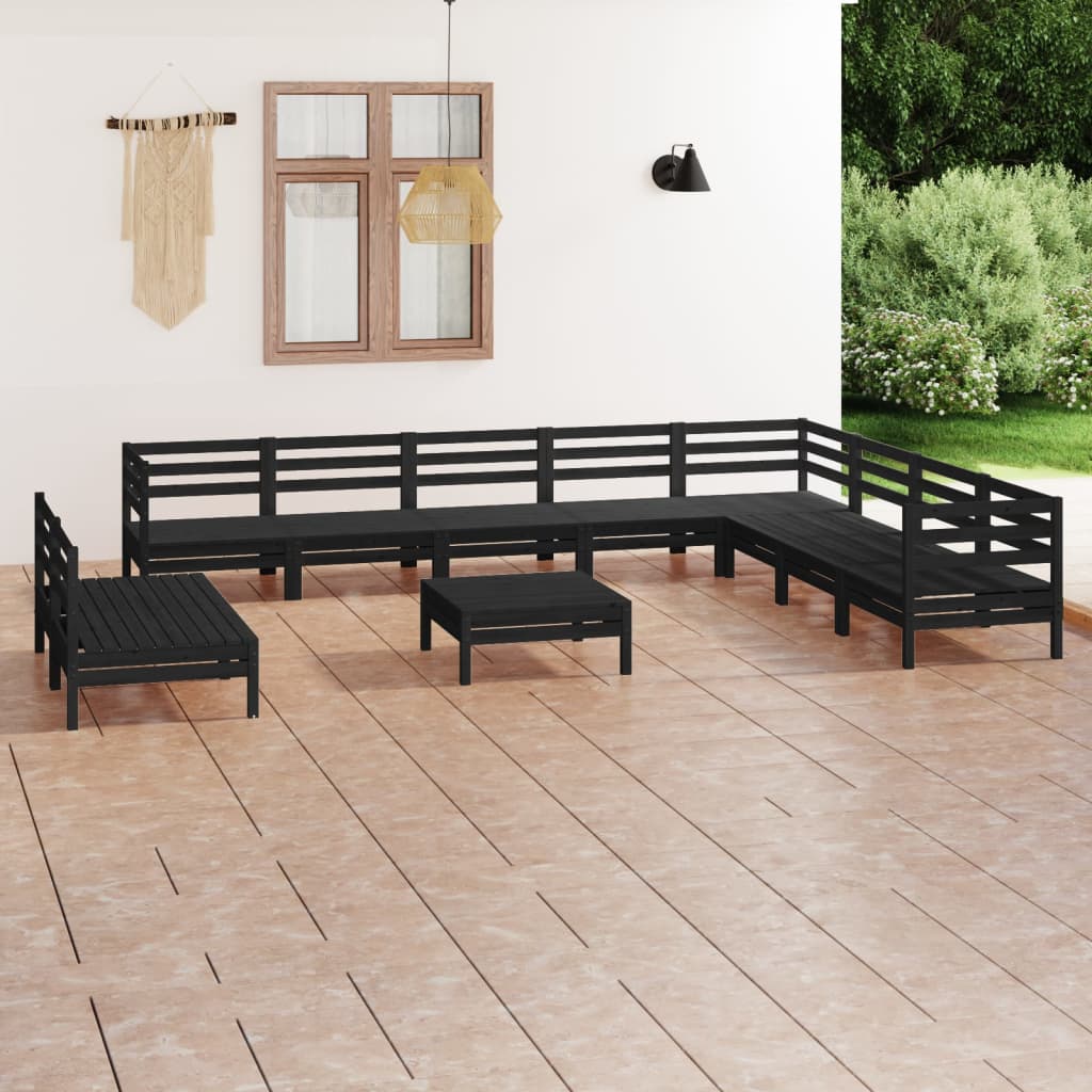 vidaXL Set mobilier de grădină, 11 piese, negru, lemn masiv de pin Mobila Laguna imagine noua