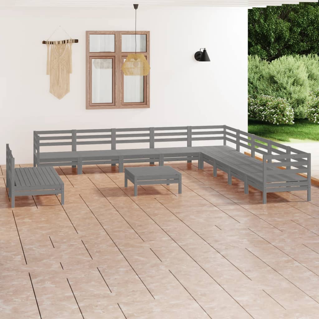 vidaXL 12-tlg. Garten-Lounge-Set Massivholz Kiefer Grau