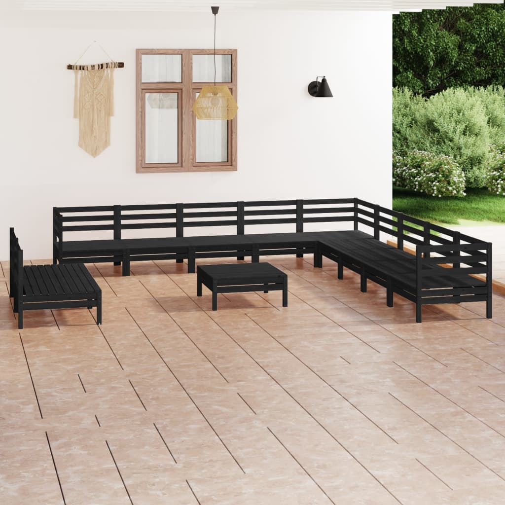 vida XL 12-tlg. Garten-Lounge-Set Massivholz Kiefer Schwarz