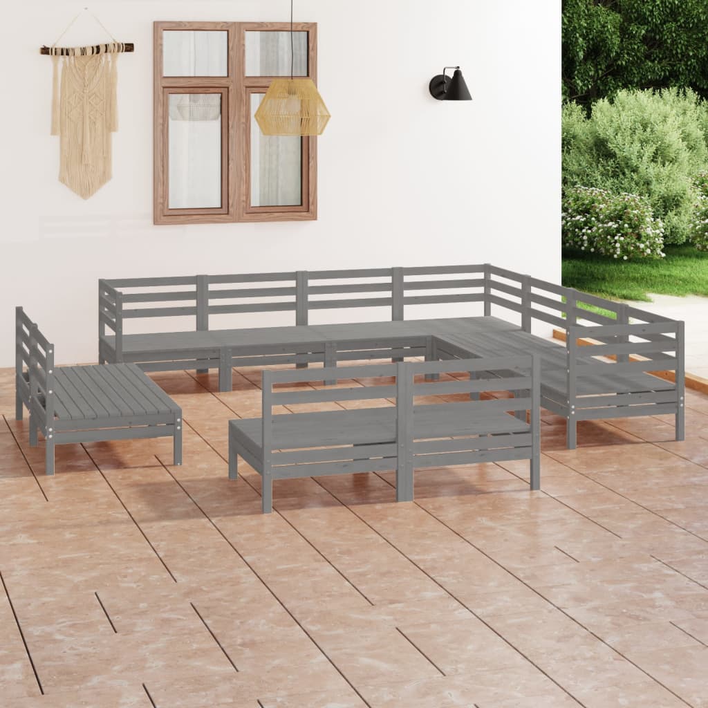 vidaXL 11-tlg. Garten-Lounge-Set Massivholz Kiefer Grau