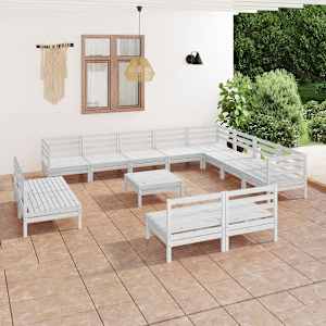 Vrtna sedežna garnitura 13-delna trdna borovina bela