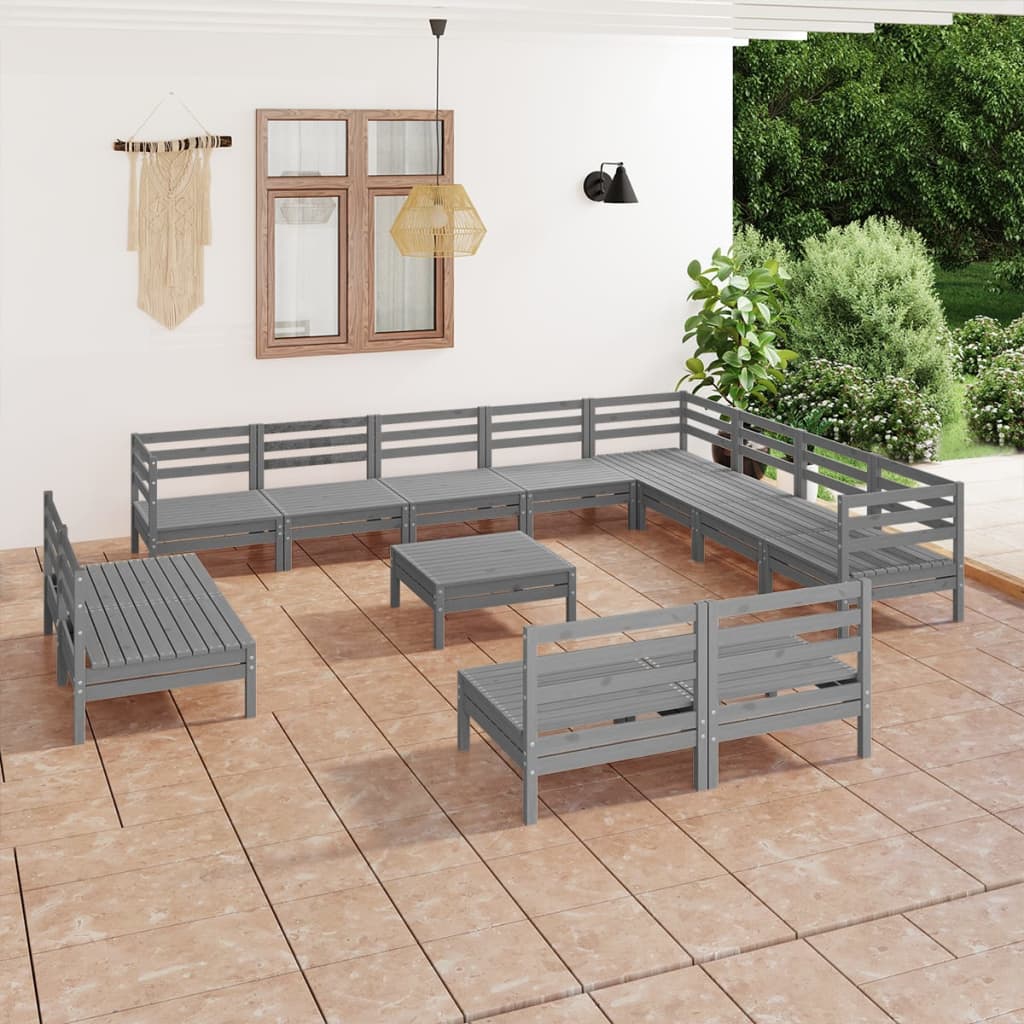 vidaXL 13-tlg. Garten-Lounge-Set Massivholz Kiefer Grau