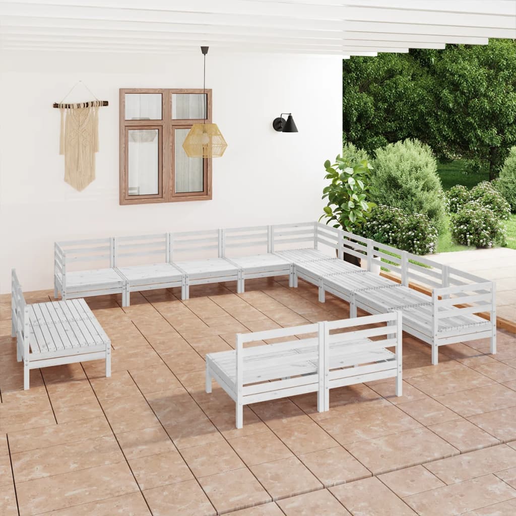 vida XL 13-tlg. Garten-Lounge-Set Massivholz Kiefer Weiß