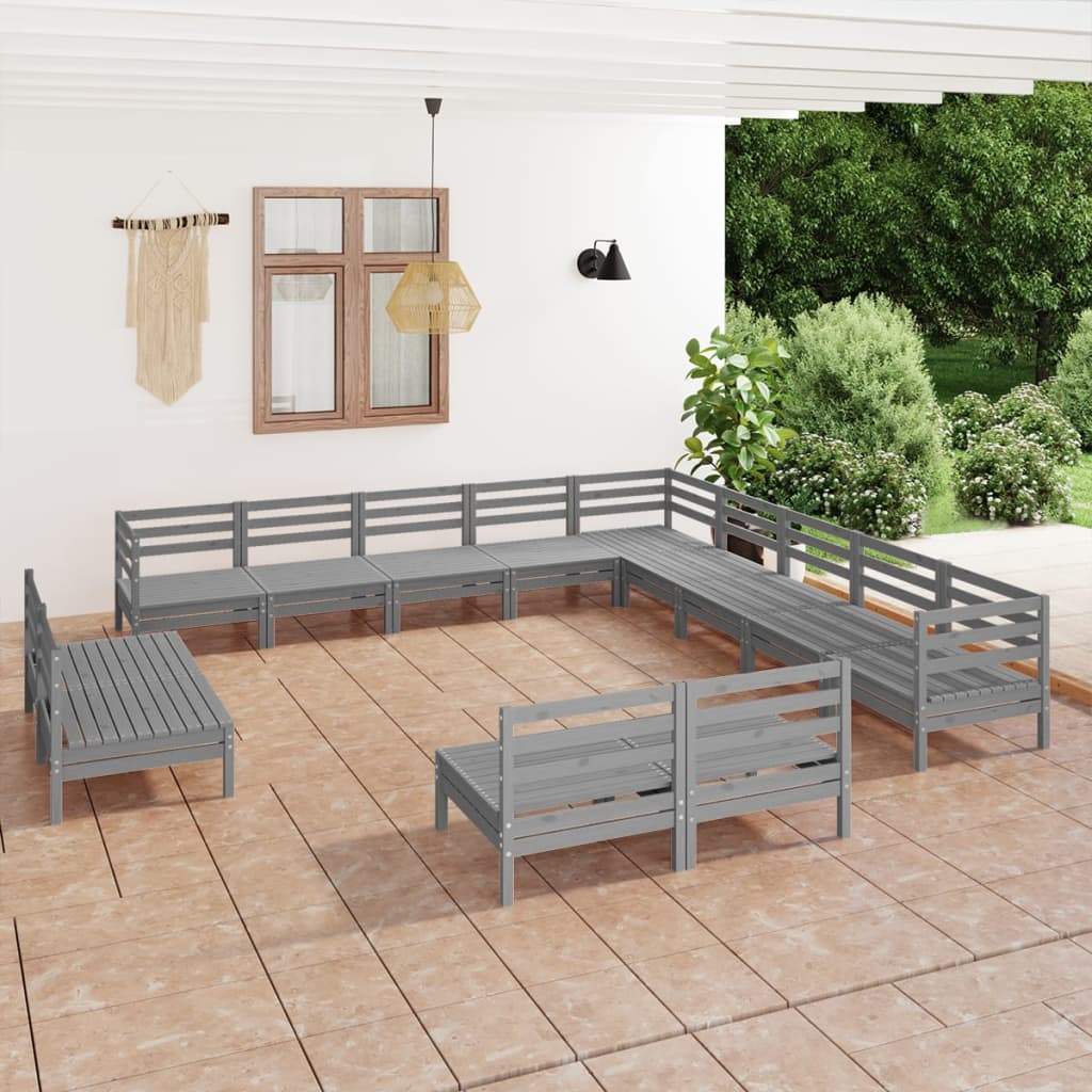 vidaXL Set mobilier de grădină, 13 piese, gri, lemn masiv de pin vidaXL